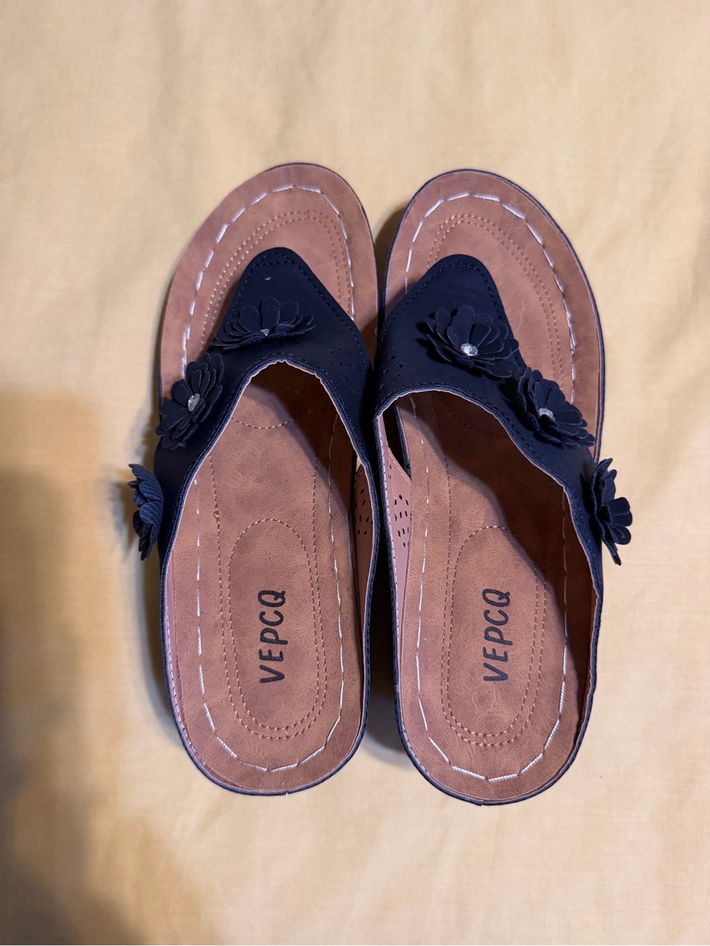 Women's Navy Floral Slip-On Sandals